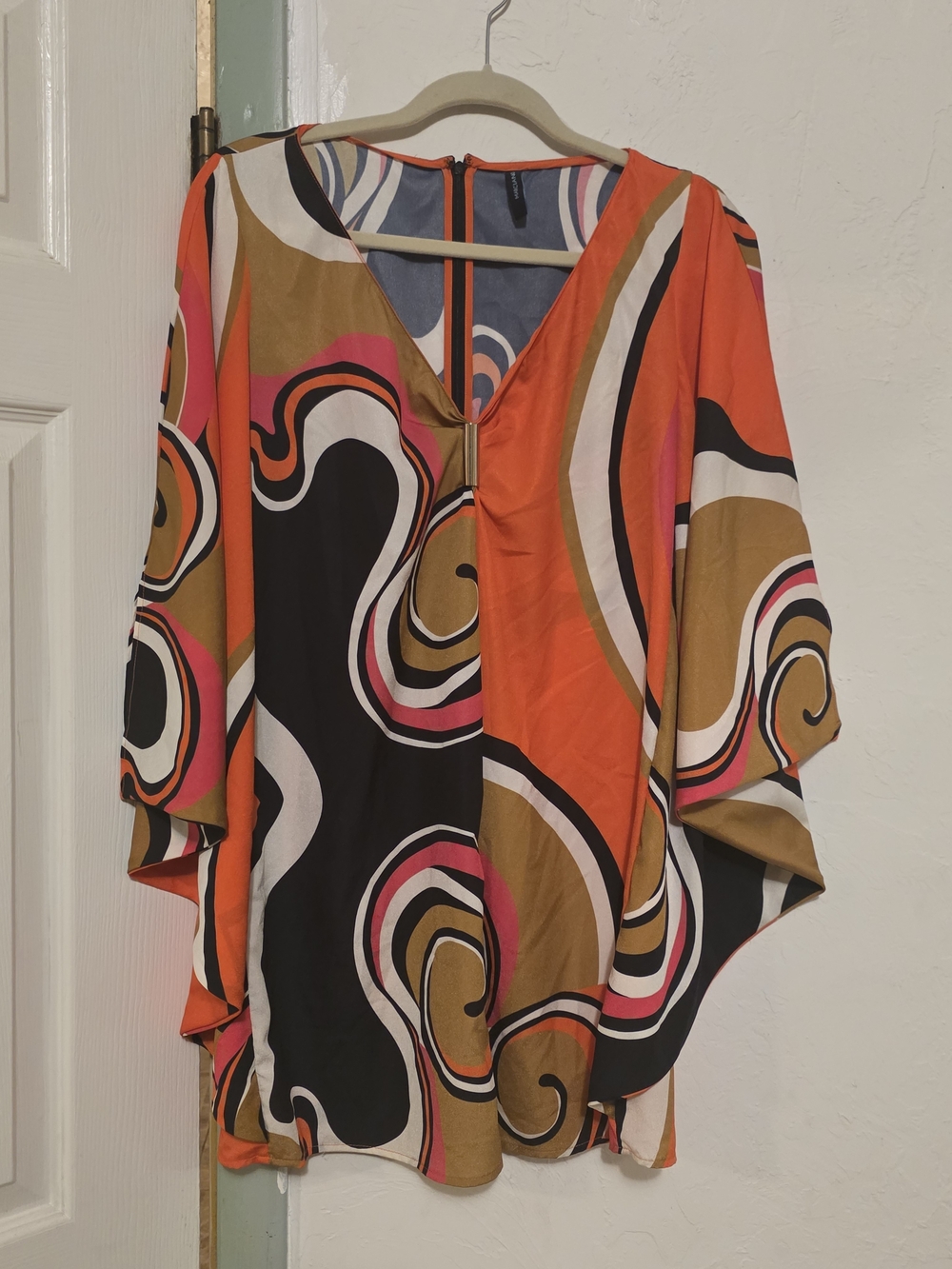 Marciano Orange Multi Abstract V-Neck Tunic